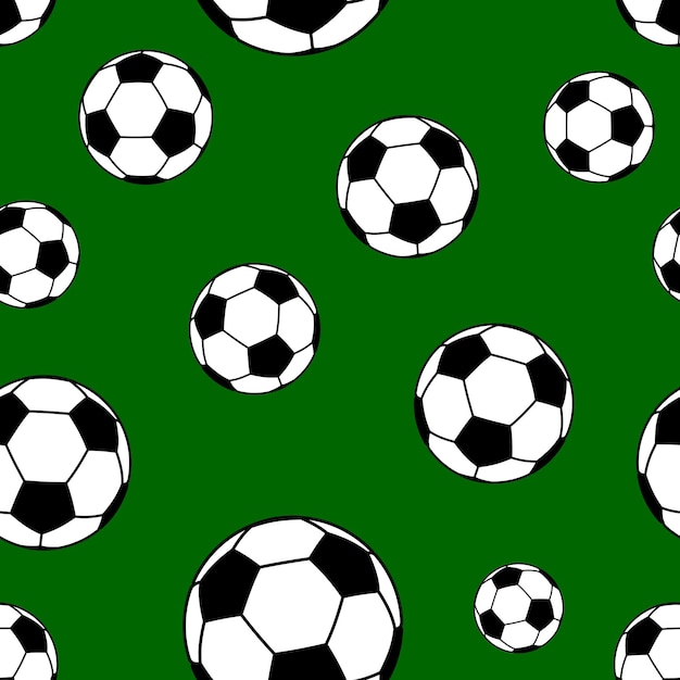 Бесшовный фон из больших футбольных мячей на зеленом фоне