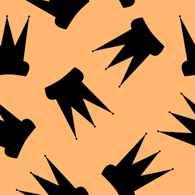 Seamless pattern Black crown on an orange background