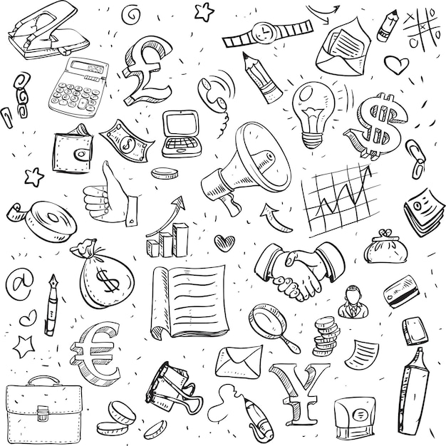 Seamless pattern of black doodles on business theme