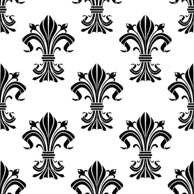 Vector seamless pattern of black fleurdelis flowers