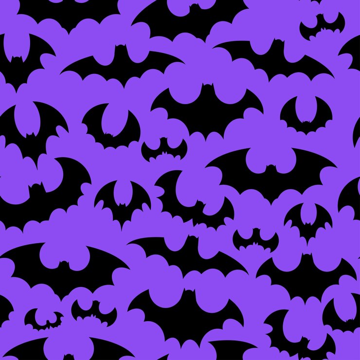 Vector seamless pattern of black silhouettes of bats
