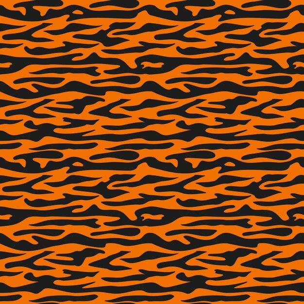 Vector seamless pattern of black stripes tiger on orange background bright print for the holiday symbol of ...