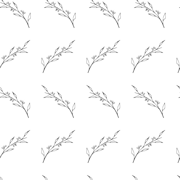 Seamless pattern of black and white branches on a white background