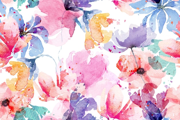 Seamless pattern of Blooming flowers with watercolor 59