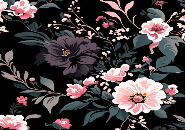 Seamless pattern of blooming flowers