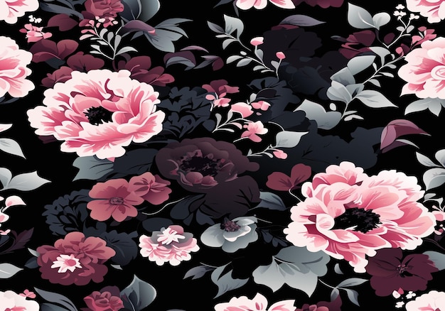 Seamless pattern of blooming flowers