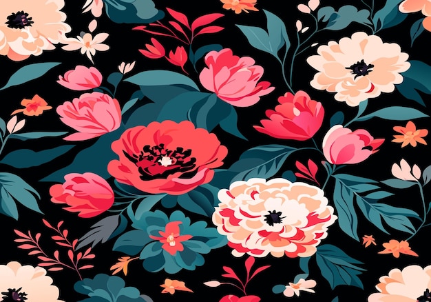 Seamless pattern of blooming flowers