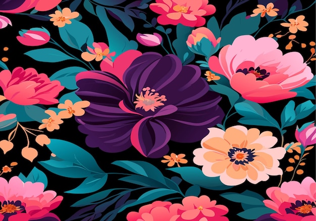 Seamless pattern of blooming flowers