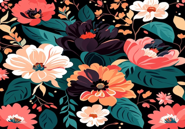 Seamless pattern of blooming flowers