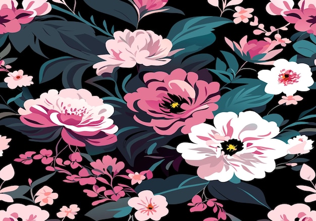 Seamless pattern of blooming flowers