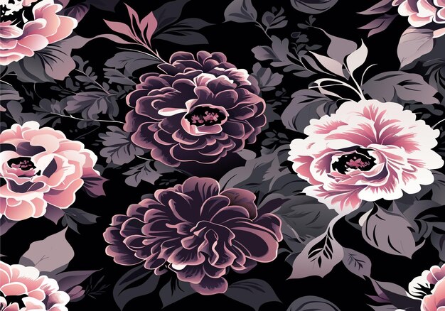 Seamless pattern of blooming flowers