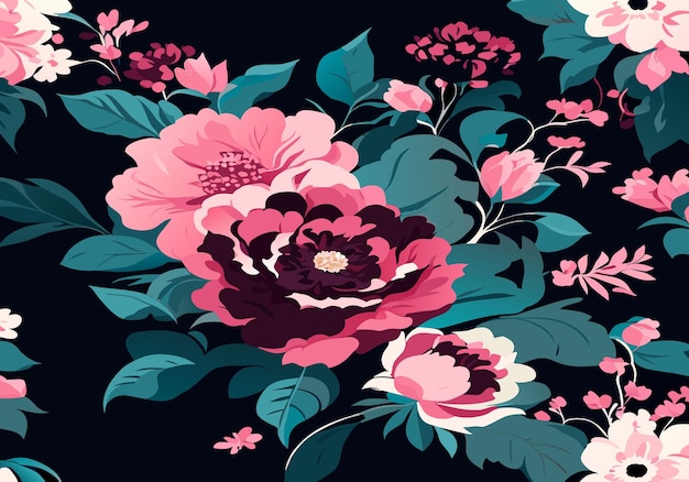 Seamless pattern of blooming flowers