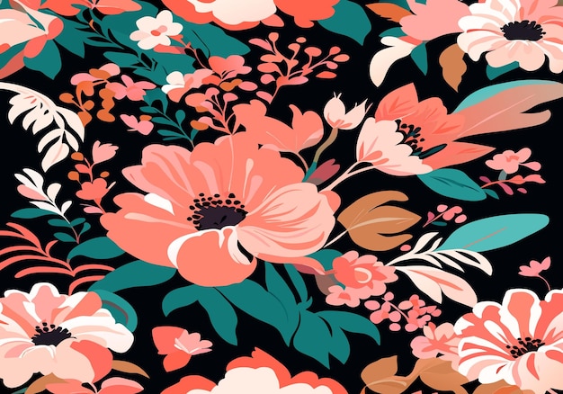 Seamless pattern of blooming flowers