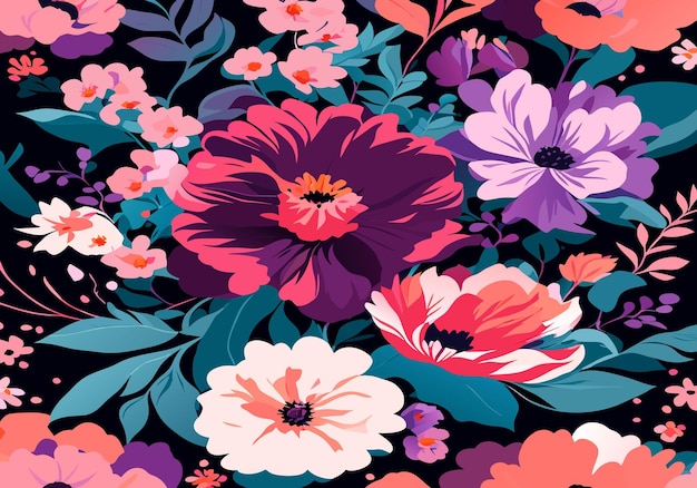 Seamless pattern of blooming flowers