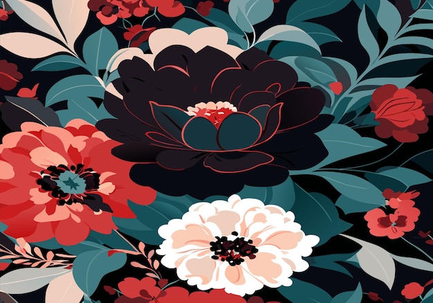 Seamless pattern of blooming flowers