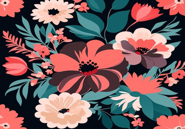 Vector seamless pattern of blooming flowers