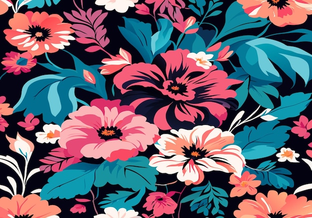 Seamless pattern of blooming flowers