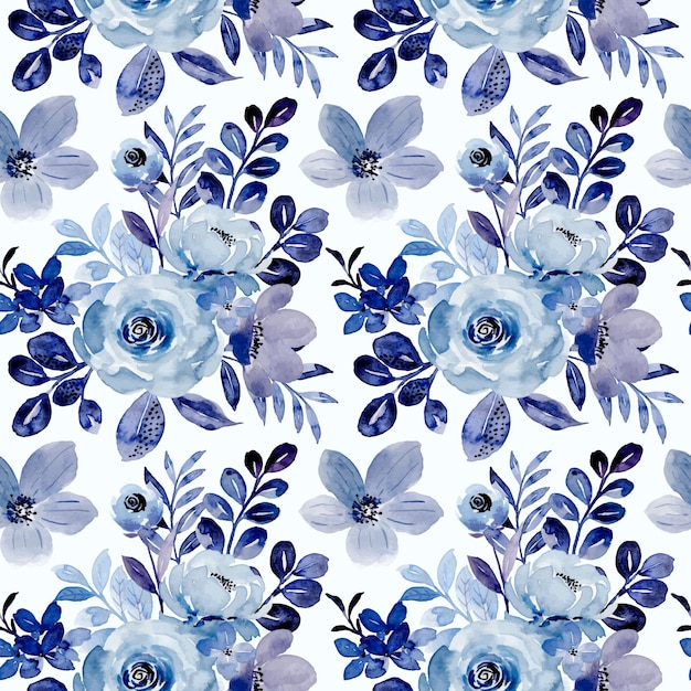 Seamless pattern of blue floral watercolor