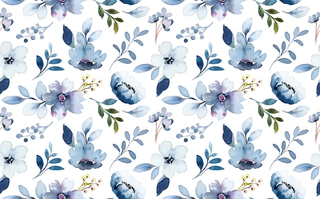 Seamless pattern of blue floral with watercolor