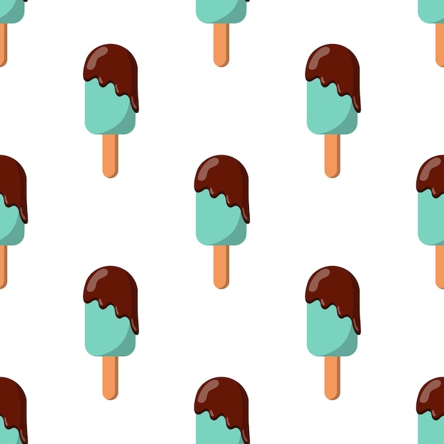 Seamless pattern blue ice cream on a popsicle stick with chocolate icing vector illustration