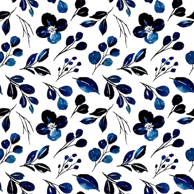 Seamless pattern of blue leaves watercolor