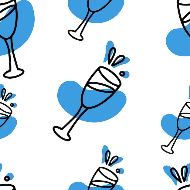 Seamless pattern Blue liqueur doodle Drink for Hanukkah