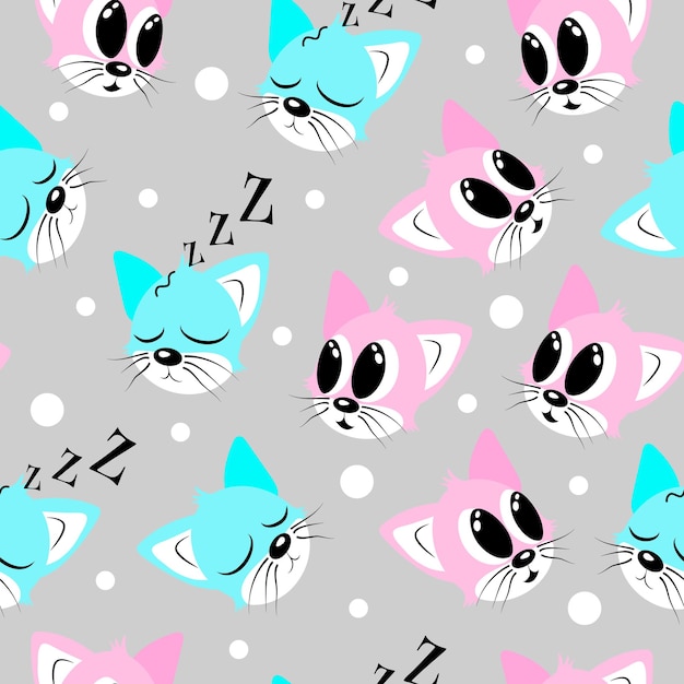 Seamless pattern of blue and pink cats