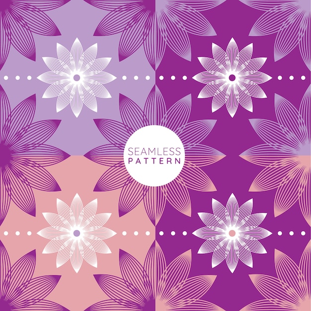 Seamless pattern of blue and pink outline flower