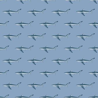 Modello senza cuciture squalo blu su sfondo grigio. texture di pesci marini per qualsiasi scopo. modello geometrico per il design del tessuto tessile. ornamento semplice di vettore. Vettore Premium