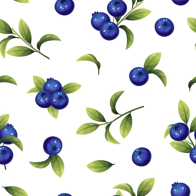 Seamless pattern of blueberries Texture of blue berries and leaves Blueberry sprigs for fabric wallpaper wrapping paper etc