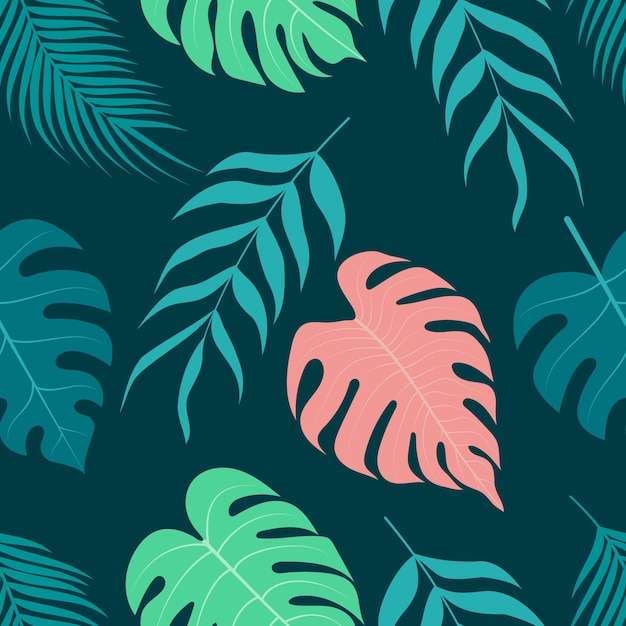 Seamless pattern of botanical floral tropical leaves