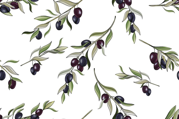 Seamless pattern branches with black olives