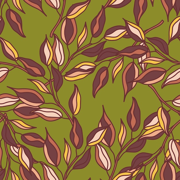 Seamless pattern branches with leaves Organic background