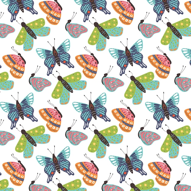 Vector seamless pattern of bright butterflies