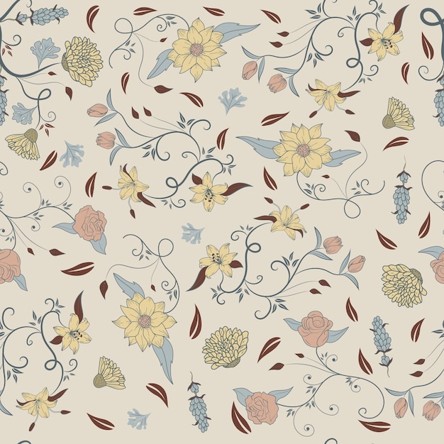 Seamless pattern bright colorful floral decoration pattern for textile fabrics