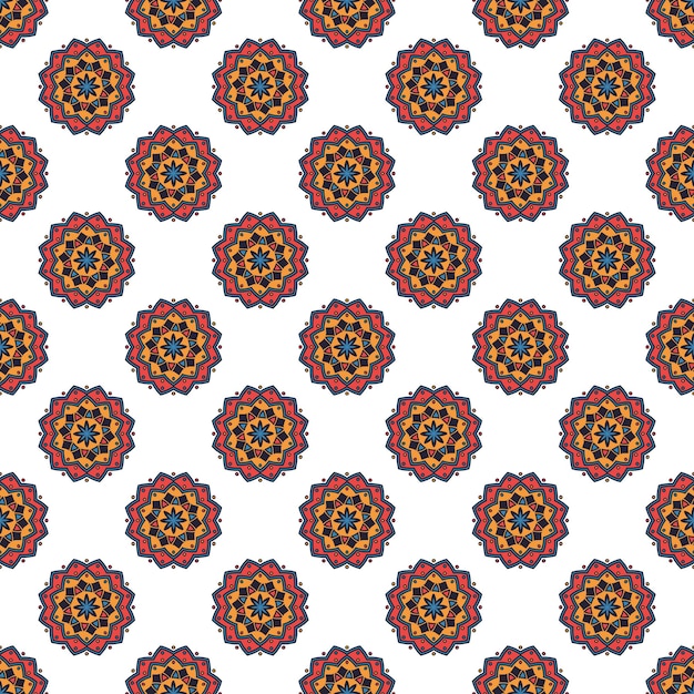 Seamless pattern of bright mandala on a white background