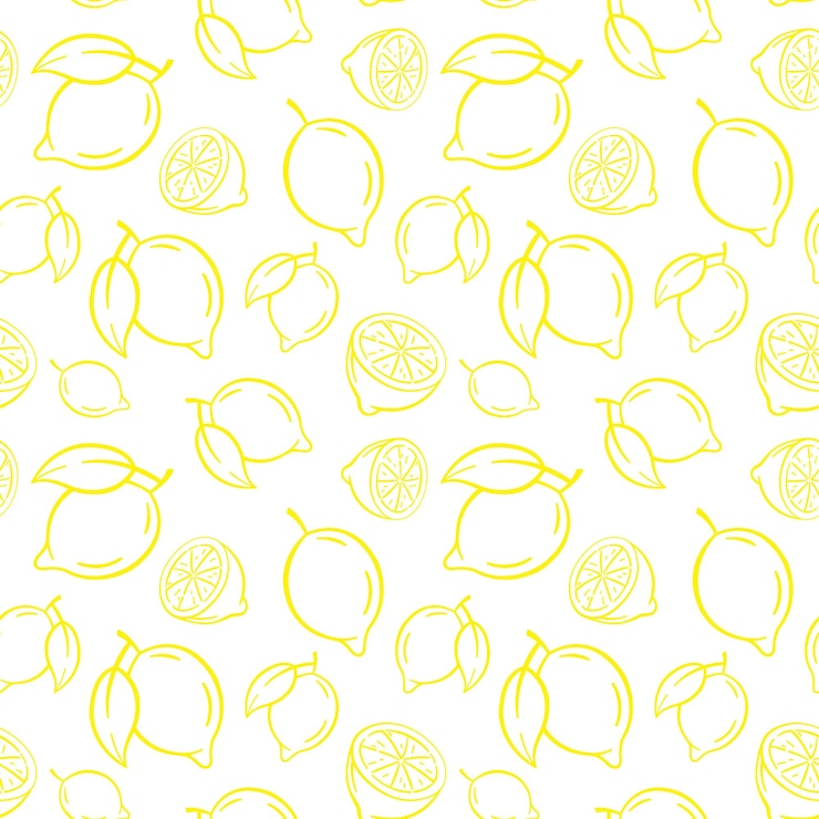 Vector seamless pattern of bright yellow lemon illustrations on white background