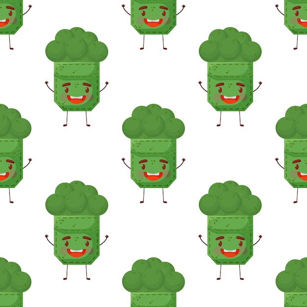 Seamless pattern broccoli shaped patch pocket Character pocket broccoli Cartoon style