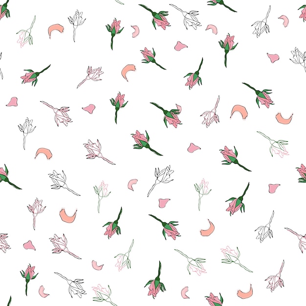 Seamless pattern buds and rose petals Confetti cosmetics wedding beautiful floral background