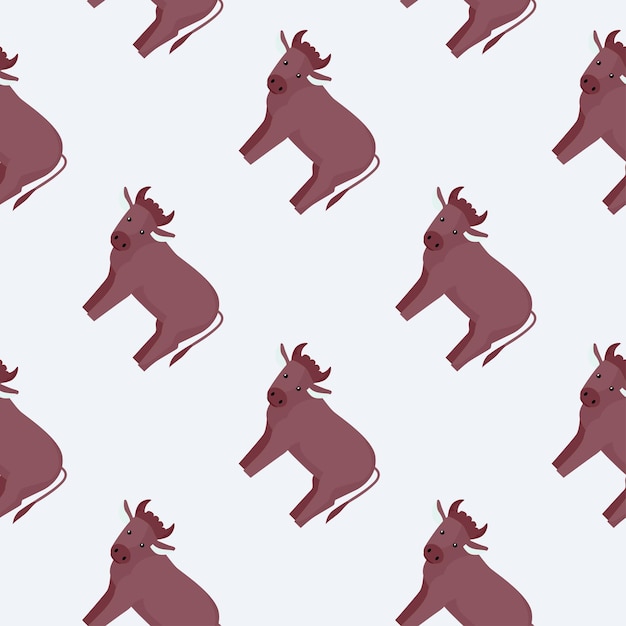 Seamless pattern of bull. Domestic animals on colorful background. Vector illustration for textile.