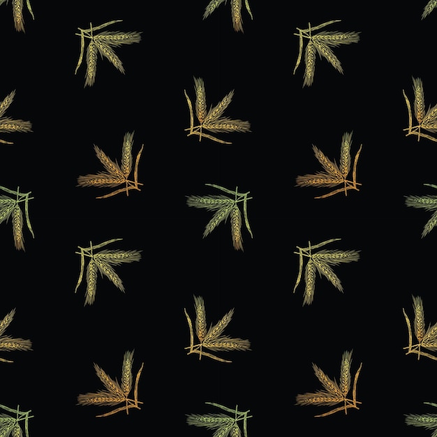 Vector seamless pattern of bunches wheat spikelets