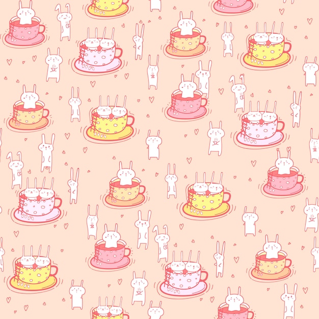 Seamless pattern bunnies in the cup.