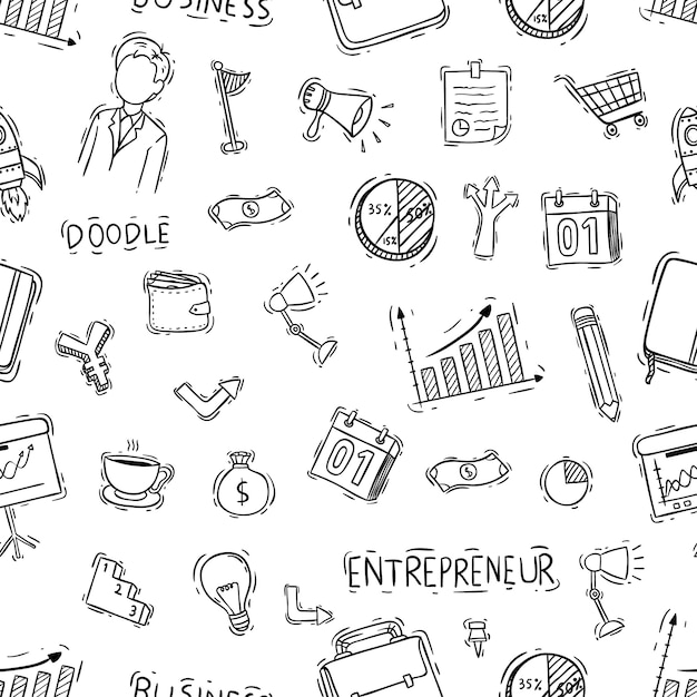 Vector seamless pattern of business objects with doodle style