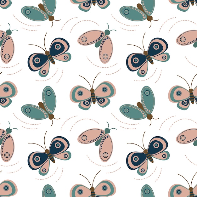 Seamless pattern, butterflies and moths with an ornament, pastel colors. print, background, textile