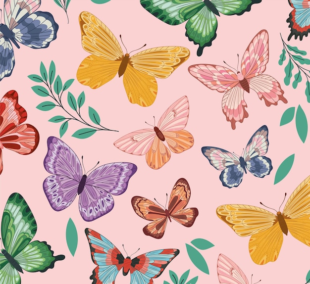 seamless pattern of Butterflies with leaves