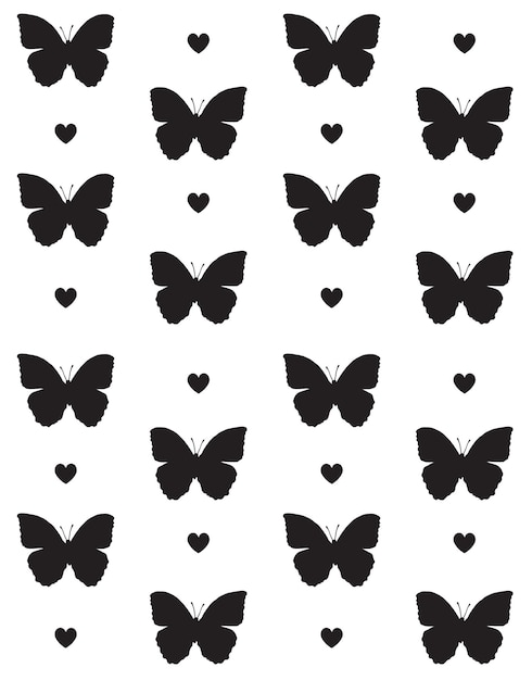 Seamless pattern of butterfly silhouette and hearts