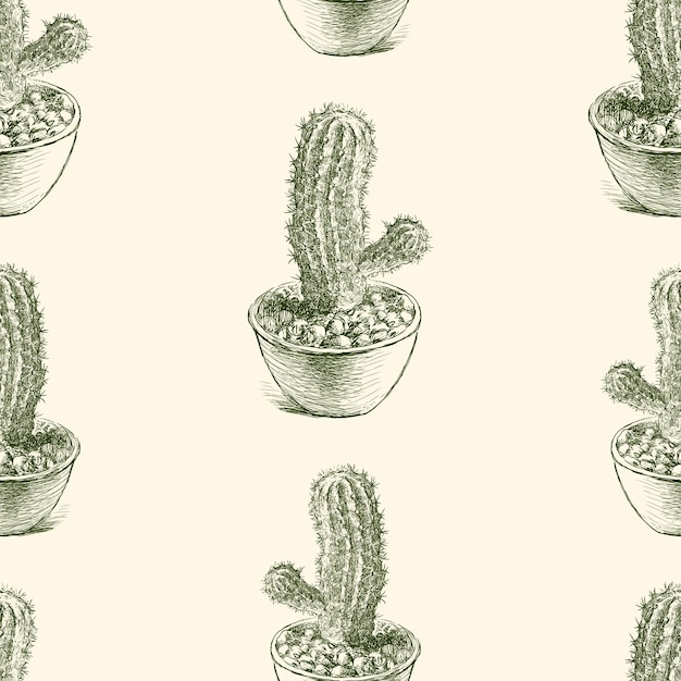 Vector seamless pattern of cactuses sketches