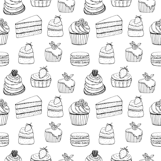 Seamless pattern cakes vector illustration hand drawing sketch
