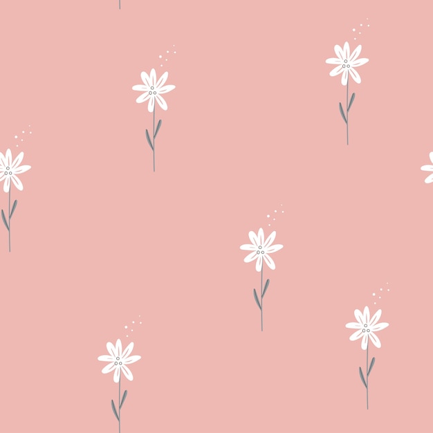 Vector seamless pattern camomile on pink background in cartoon style