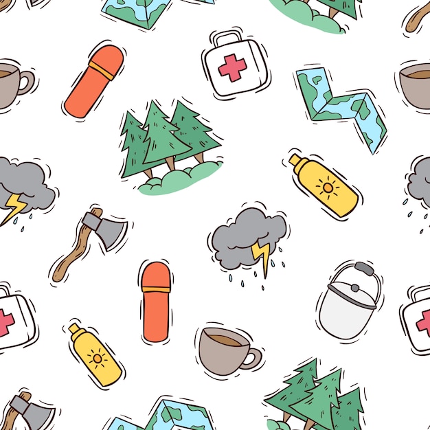 Seamless pattern of camping icons